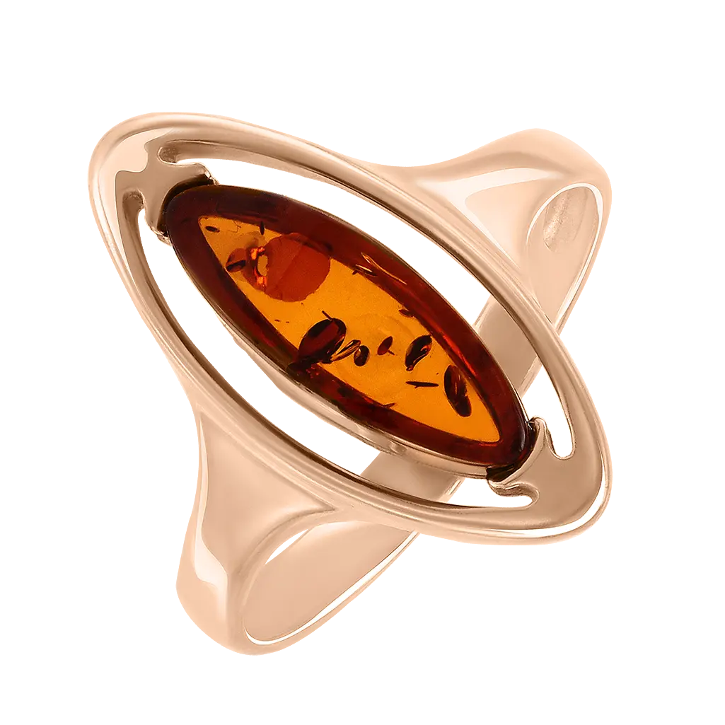 Product image 1 of the product “Women's Ring “Amber Navette in Frame” in Gold-Plated 925 Sterling Silver with Amber ”