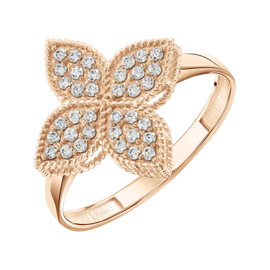 Artikelbild 1 des Artikels “Damenring „Blüte mit Steinen“ aus 585 Rotgold mit Zirkonia “