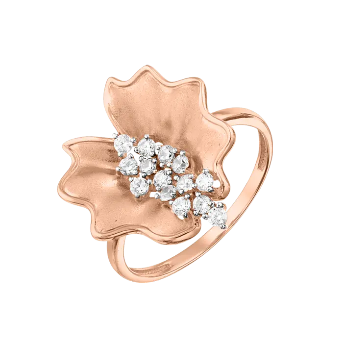 Artikelbild 1 des Artikels “Damenring „Blüte mit Steinen“ aus 585 Rotgold mit Zirkonia “