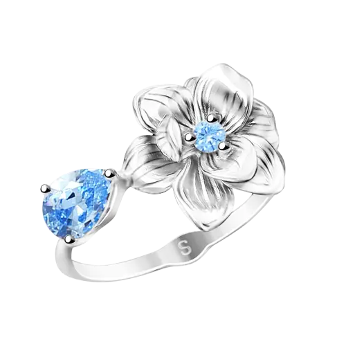 Artikelbild 1 des Artikels “Damenring „Blüte mit Tropfen“ aus 925 Silber mit Zirkonia “