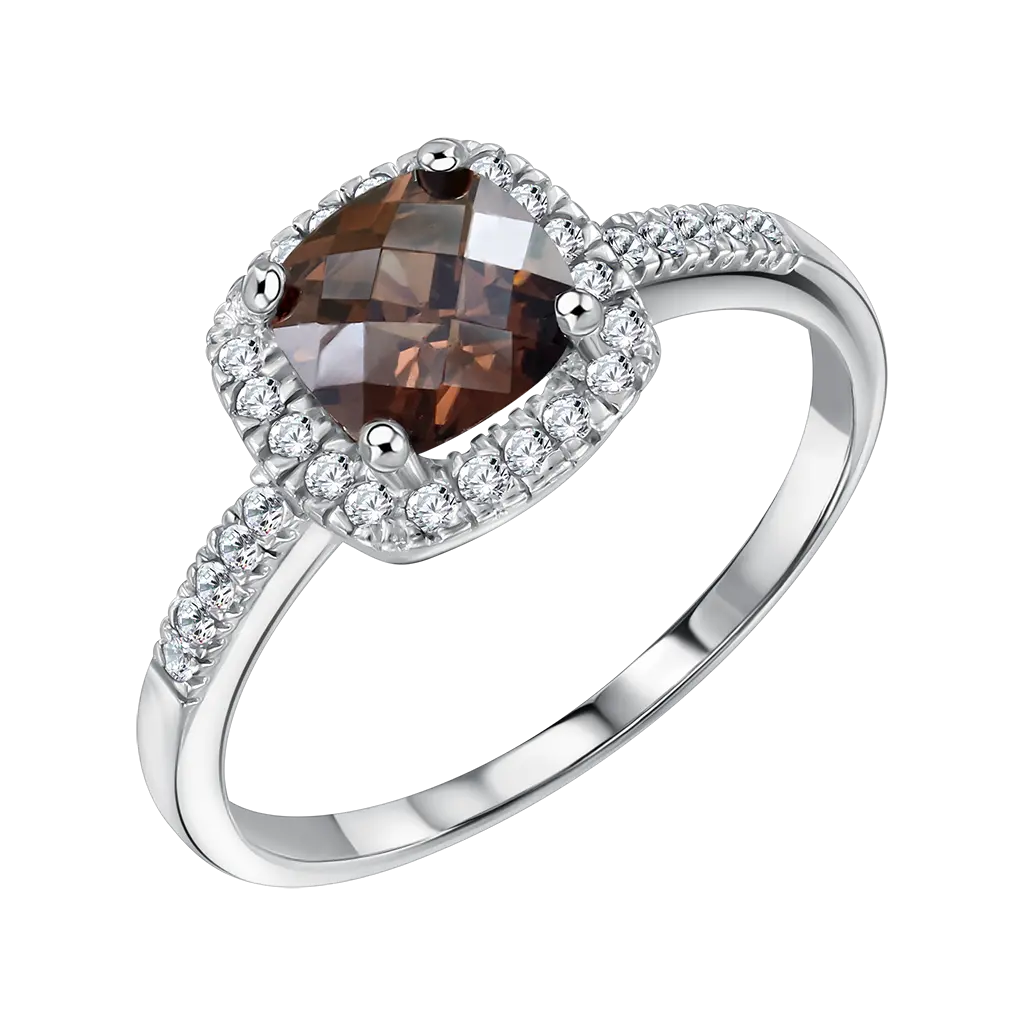 Product image 1 of the product “Women's Ring “Brown Cushion Stone with Stone Halo” in 925 Sterling Silver with Cubic Zirconia ”