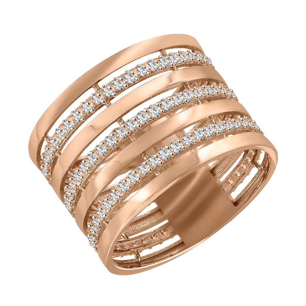 Artikelbild 1 des Artikels “Damenring „Breit mit Pavé-Reihen“ aus 585 Rotgold mit Zirkonia “
