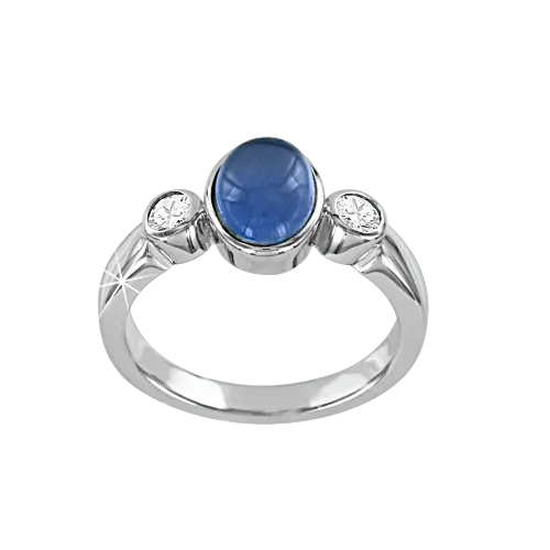 Artikelbild 1 des Artikels “Damenring „Cabochon mit zwei Steinen“ aus 925 Silber mit Zirkonia und Katzenauge “
