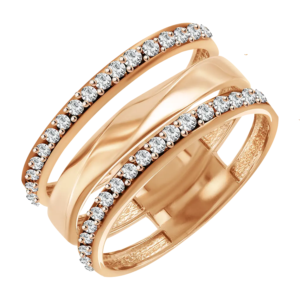 Artikelbild 1 des Artikels “Damenring „Doppelband mit Steinreihen“ aus 585 Gelbgold mit Zirkonia “