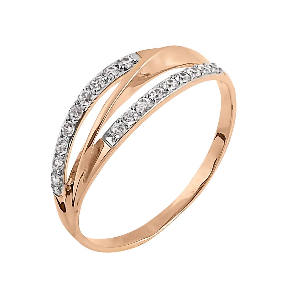 Product image 1 of the product “Women's Ring “Double Band with Stone Rows” in 585 Rose Gold with Cubic Zirconia ”