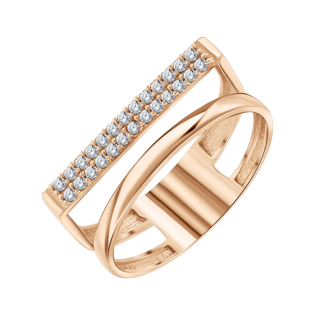 Product image 1 of the product “Women's Ring “Double Hoop with Stone Bar” in 585 Rose Gold with Cubic Zirconia ”