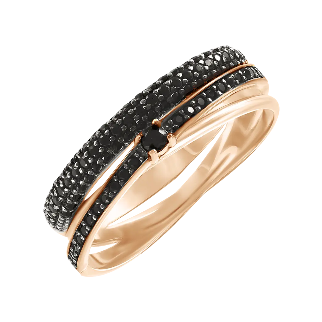 Product image 1 of the product “Women's Ring “Black Double Row” in 585 Rose Gold with Cubic Zirconia ”