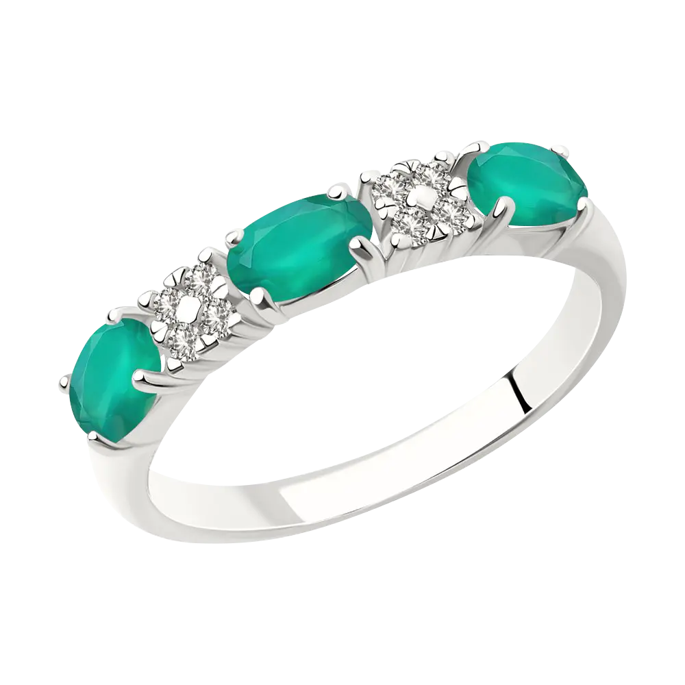 Product image 1 of the product “Women's Ring “Three Agates in a Row” in 925 Sterling Silver with Cubic Zirconia and Agate ”