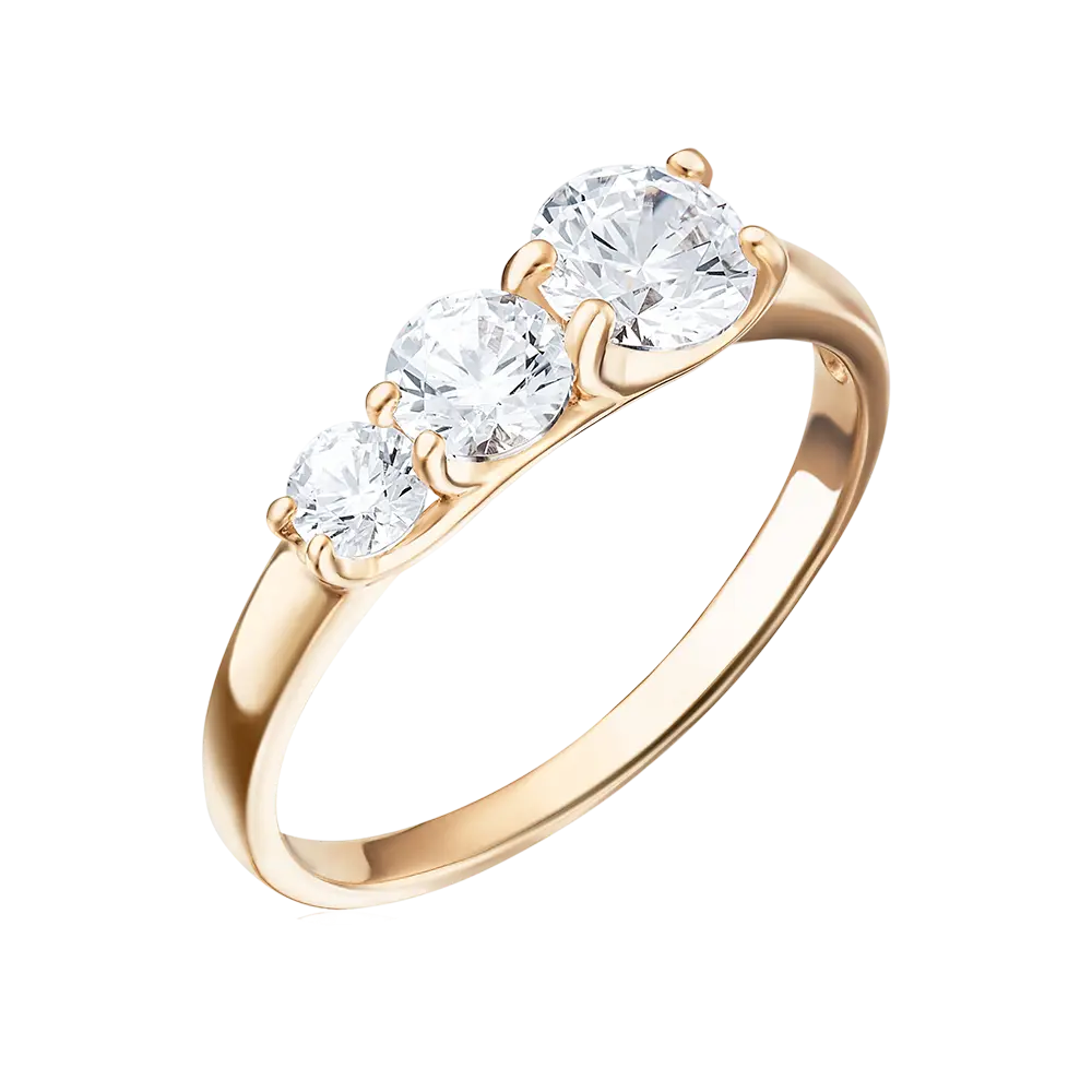 Product image 1 of the product “Women's Ring “Three Stones” in 585 Yellow Gold with Cubic Zirconia ”
