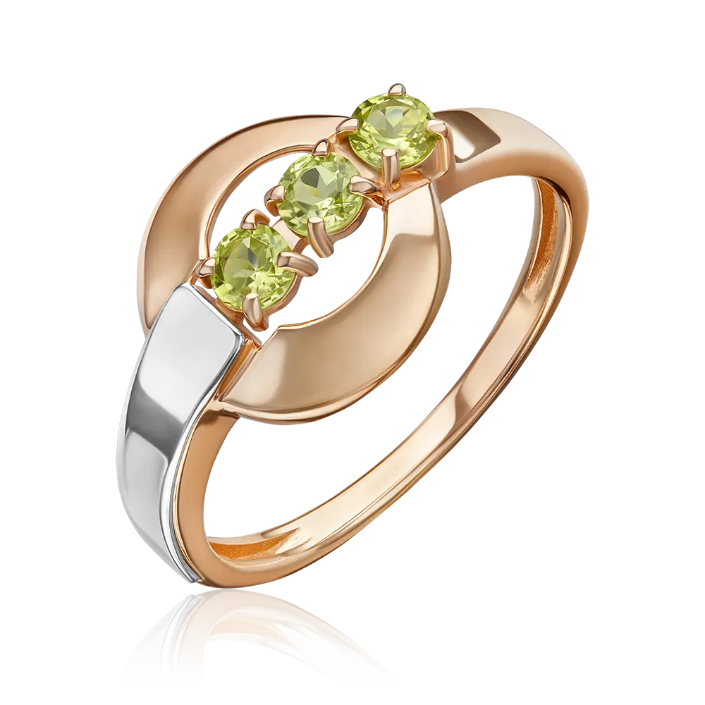 Artikelbild 1 des Artikels “Damenring „Drei Steine im Kreis“ aus 585 Bicolor-Gold mit Chrysolith “