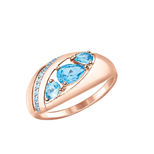 Product image 1 of the product “Women's Ring “Three Stones in Wide Band” in 585 Rose Gold with Cubic Zirconia and Topaz ”