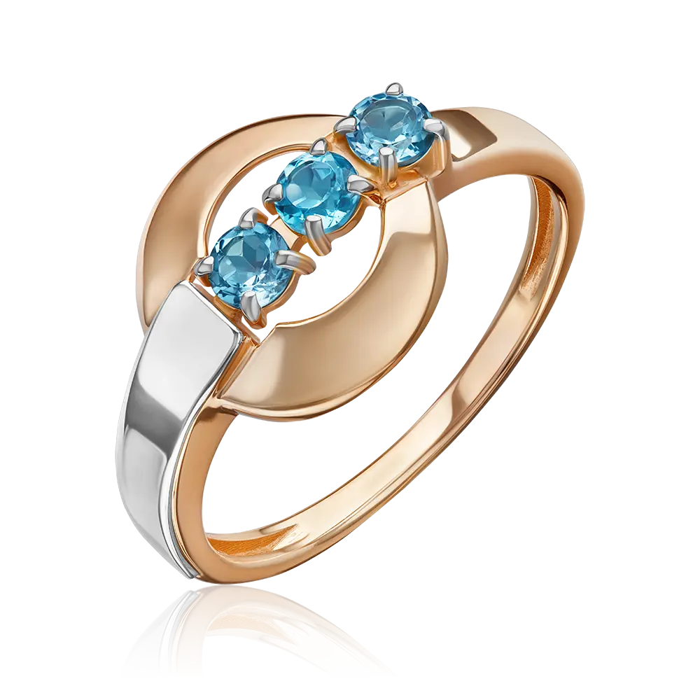 Product image 1 of the product “Women's Ring “Three Stones with Arch” in 585 Two-Tone Gold with Topaz ”
