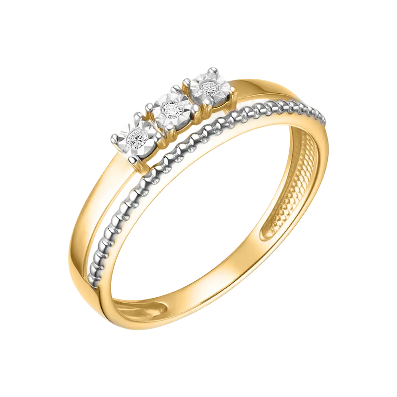 Product image 1 of the product “Women's Ring “Three Stones with Stone Row” in 585 Yellow Gold with Diamonds ”