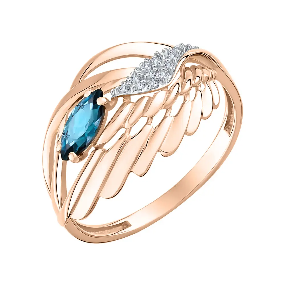 Product image 1 of the product “Women's Ring “Wing with Navette” in 585 Rose Gold with Cubic Zirconia and Topaz ”
