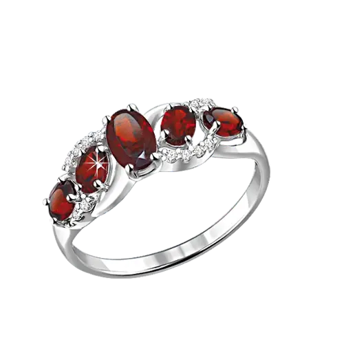Artikelbild 1 des Artikels “Damenring „Fünf Ovale“ aus 925 Silber mit Zirkonia und Granat “