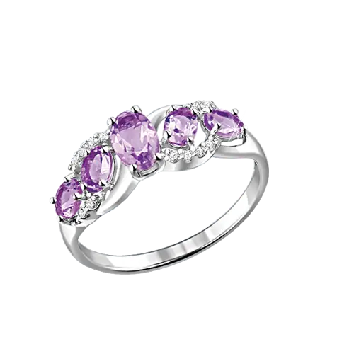 Product image 1 of the product “Women's Ring “Five Stones” in 925 Sterling Silver with Cubic Zirconia and Amethyst ”