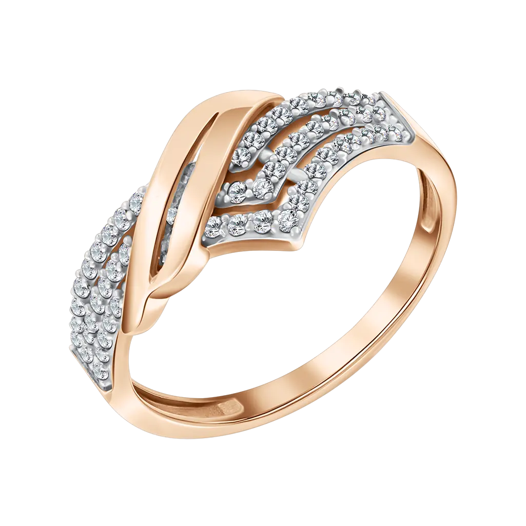Artikelbild 1 des Artikels “Damenring „Gebogene Steinreihen“ aus 585 Rotgold mit Zirkonia “