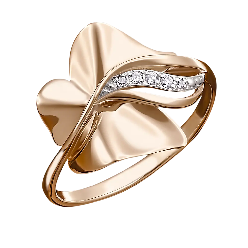 Product image 1 of the product “Women's Ring “Folded Leaf with Stone Row” in 585 Rose Gold with Cubic Zirconia ”