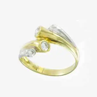 Product image 1 of the product “Women's Ring “Crossed with Two Stones” in 585 Yellow Gold with Cubic Zirconia ”