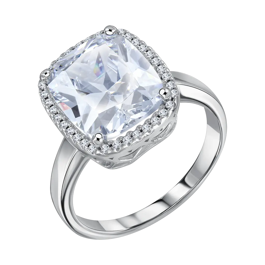 Product image 1 of the product “Women's Ring “Large Cushion Stone with Stone Halo” in 925 Sterling Silver with Cubic Zirconia ”