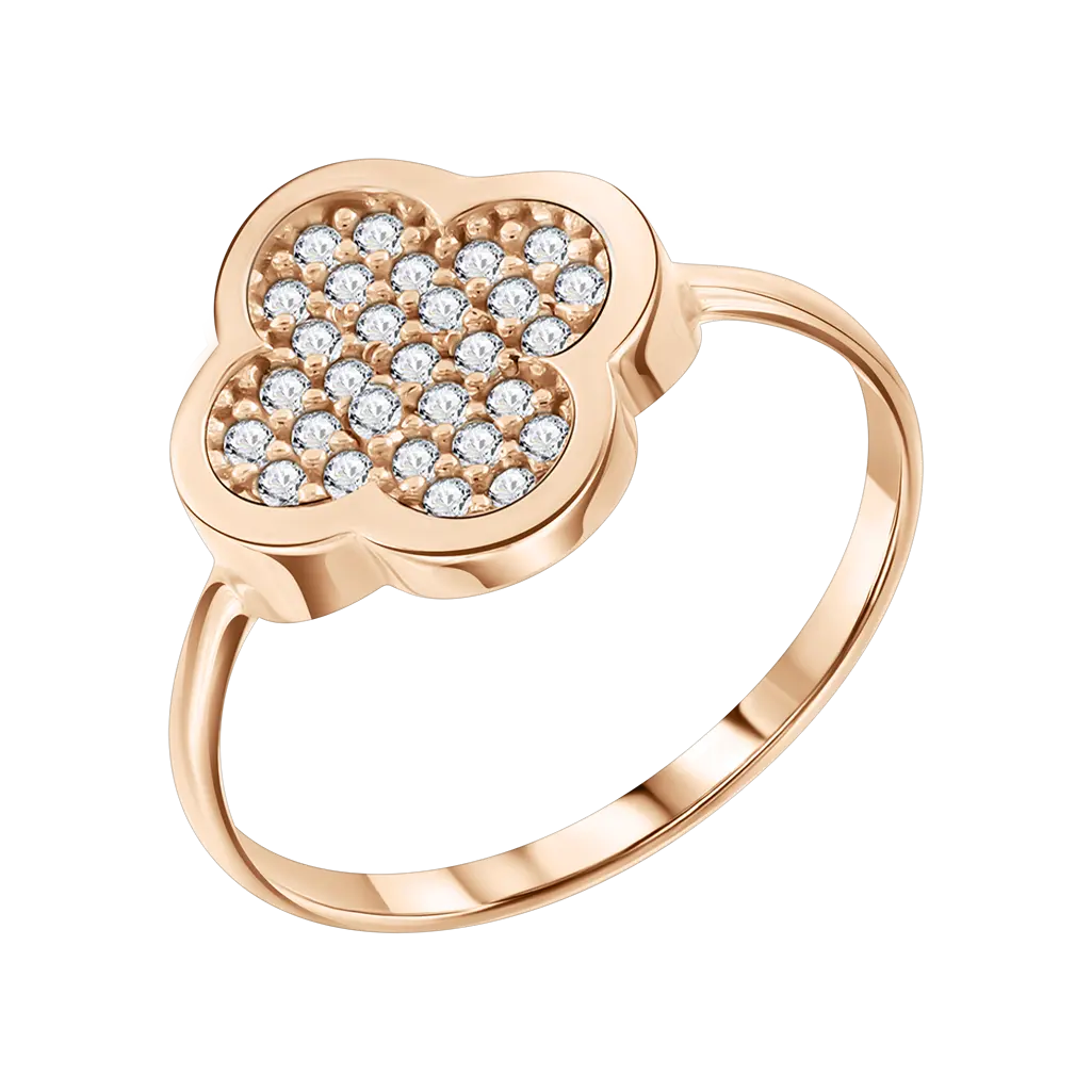 Product image 1 of the product “Women's Ring “Clover with Stones” in 585 Rose Gold with Cubic Zirconia ”