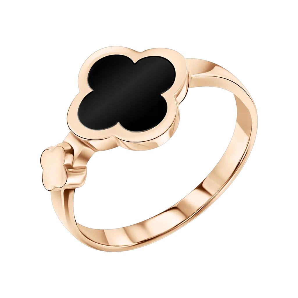 Artikelbild 1 des Artikels “Damenring „Kleeblatt schwarz“ aus 585 Rotgold “