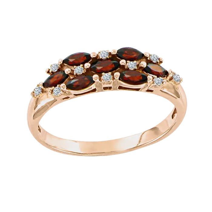 Product image 1 of the product “Women's Ring “Marquise Cluster” in 585 Rose Gold with Cubic Zirconia and Garnet ”
