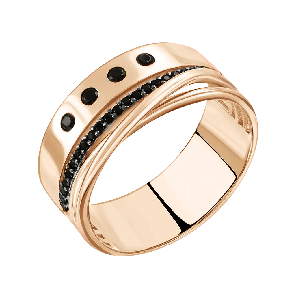 Artikelbild 1 des Artikels “Damenring „Mehrband mit schwarzen Steinen“ aus 585 Rotgold mit Zirkonia “