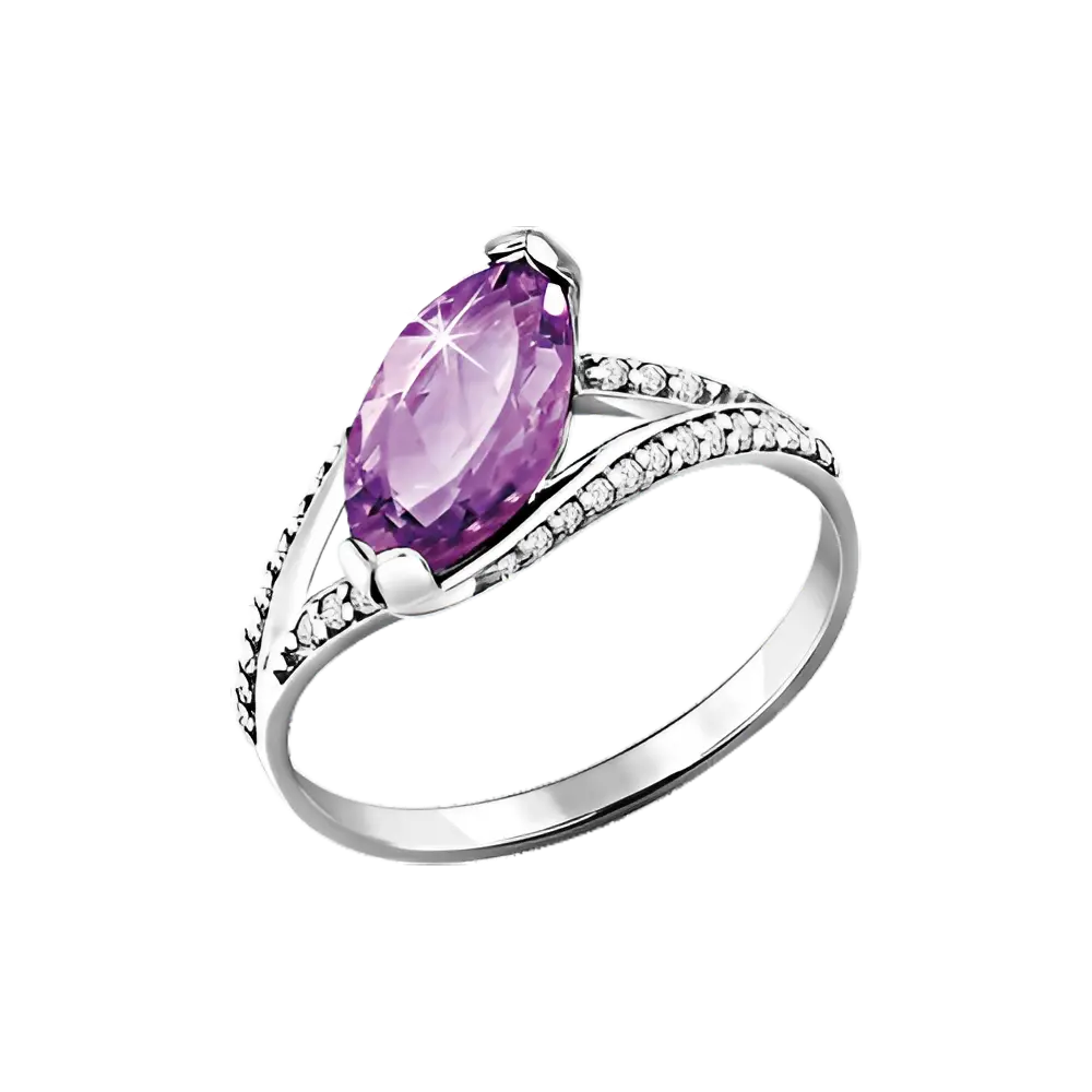 Artikelbild 1 des Artikels “Damenring „Navette im Schwung“ aus 925 Silber mit Zirkonia und Amethyst “