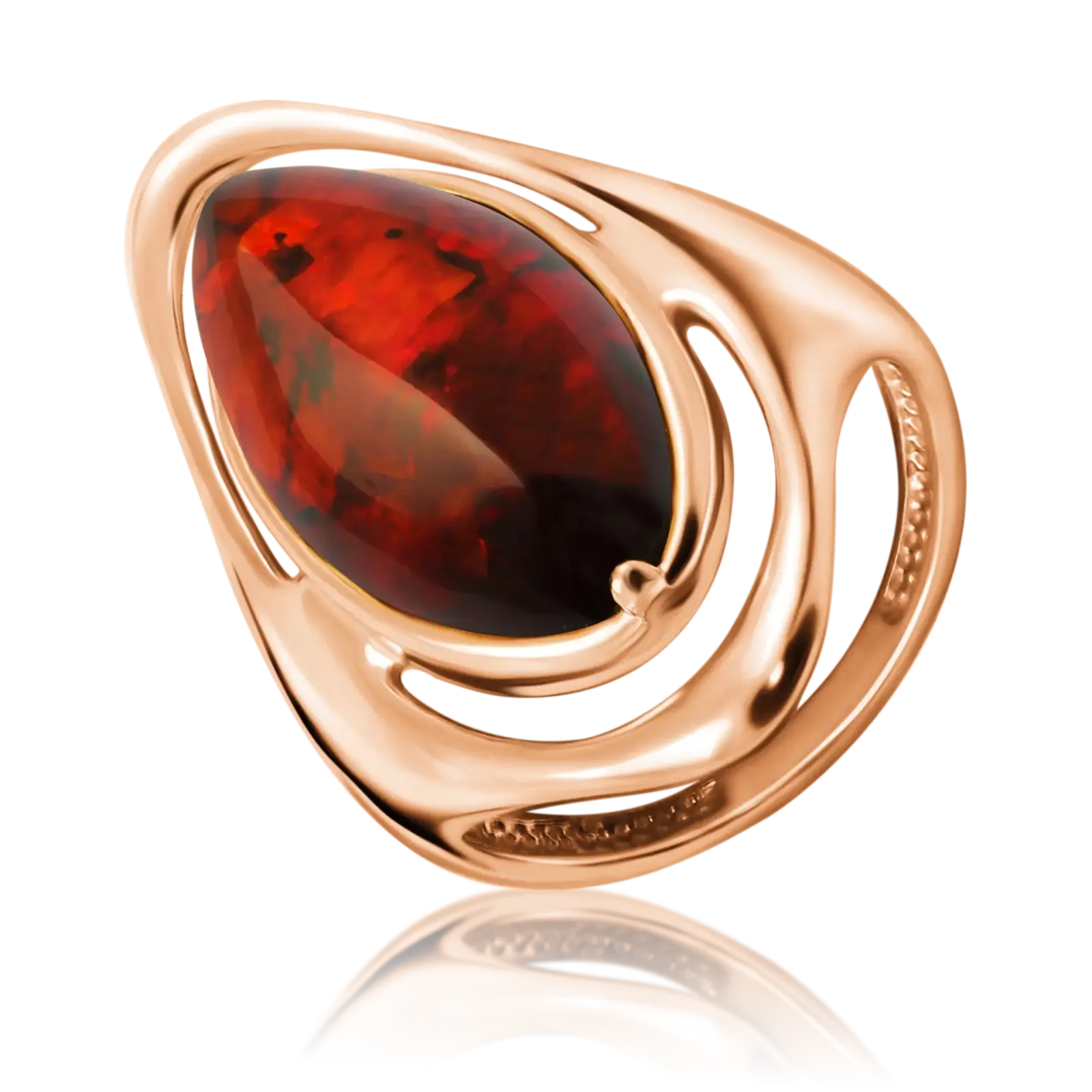 Product image 1 of the product “Women's Ring “Navette in Sweep” in Gold-Plated 925 Sterling Silver with Amber ”