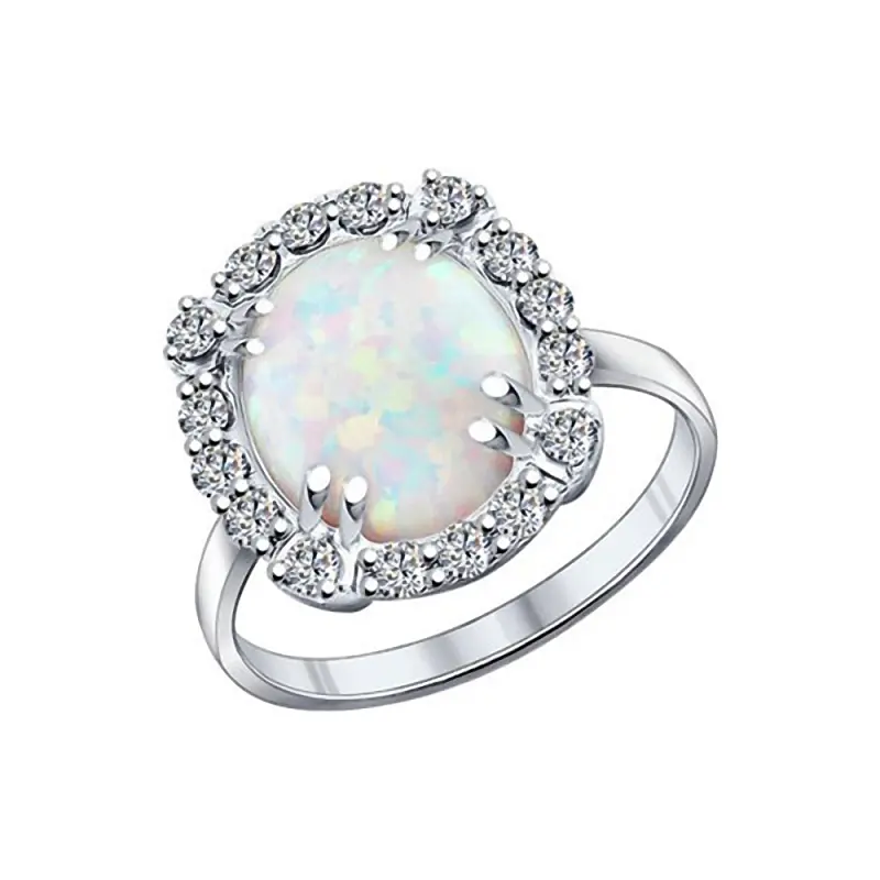 Product image 1 of the product “Women's Ring “Oval in Stone Halo” in 925 Sterling Silver with Cubic Zirconia and Opal ”
