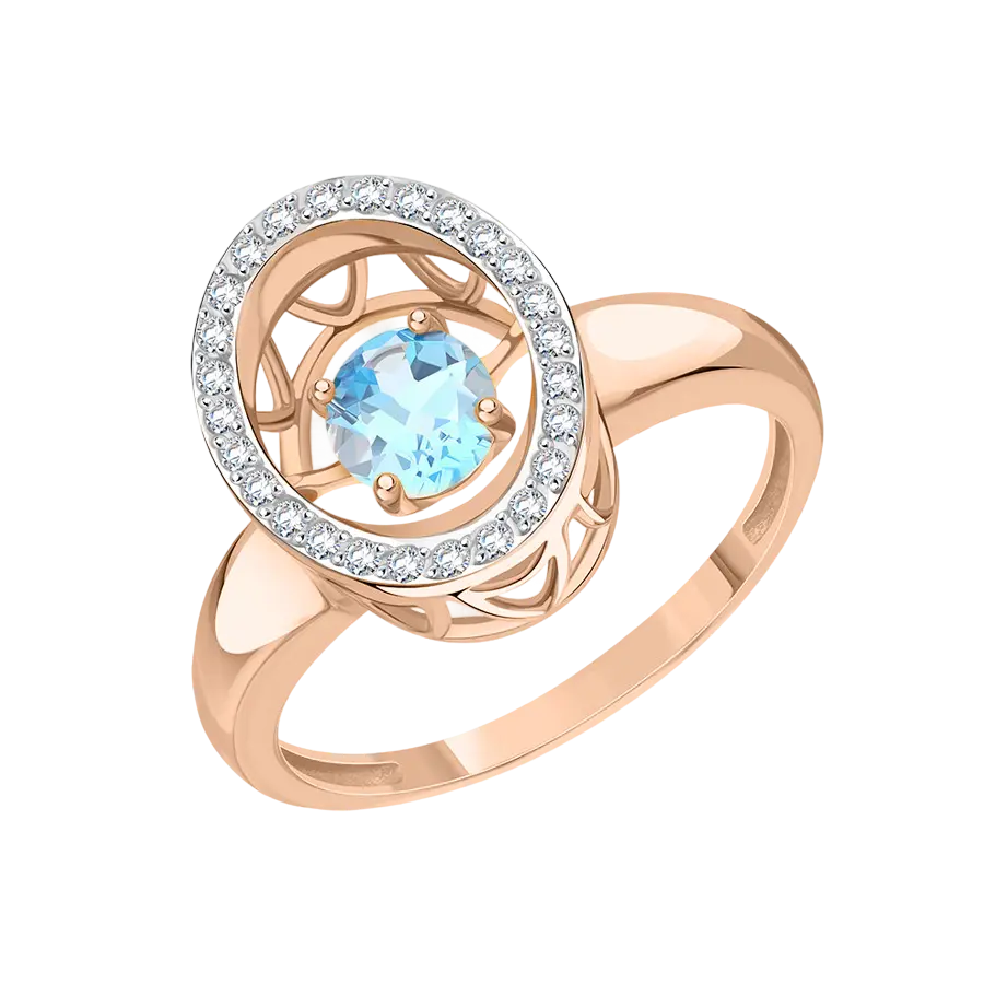 Artikelbild 1 des Artikels “Damenring „Oval im Steinkranz mit Ornament“ aus 585 Rotgold mit Zirkonia und Topas “
