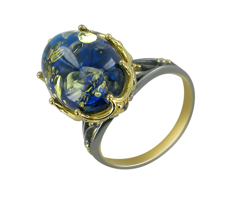 Artikelbild 1 des Artikels “Damenring „Oval mit Krone“ aus 925 Silber vergoldet mit Zirkonia und Bernstein “