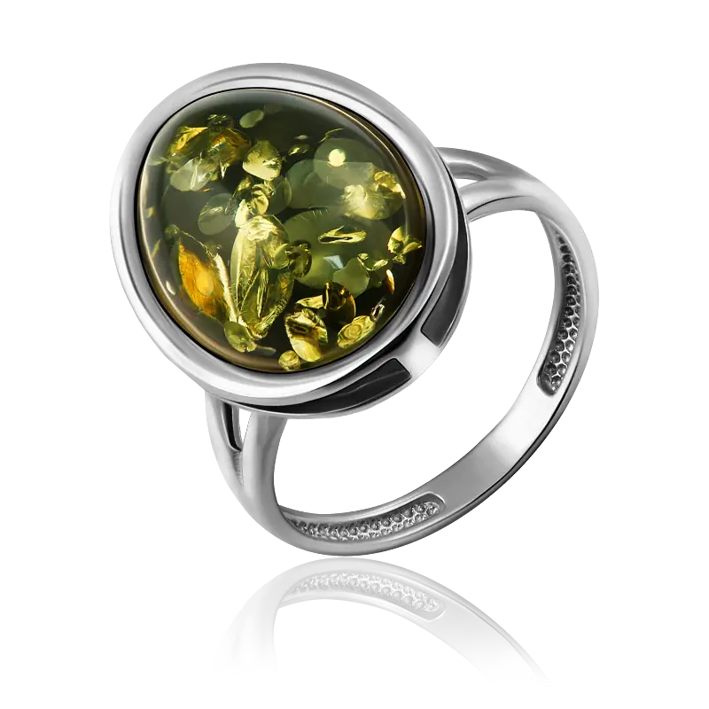 Product image 1 of the product “Women's Ring “Oval with Frame” in 925 Sterling Silver with Amber ”