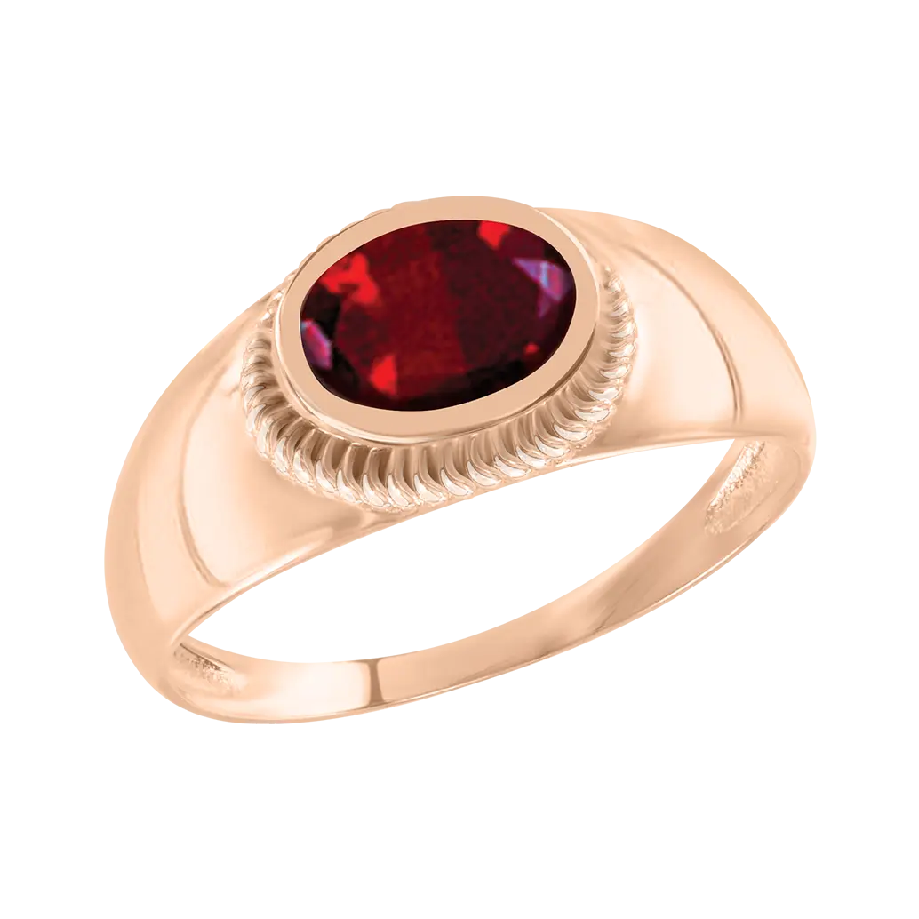Product image 1 of the product “Women's Ring “Oval with Grooved Edge” in 585 Rose Gold with Garnet ”