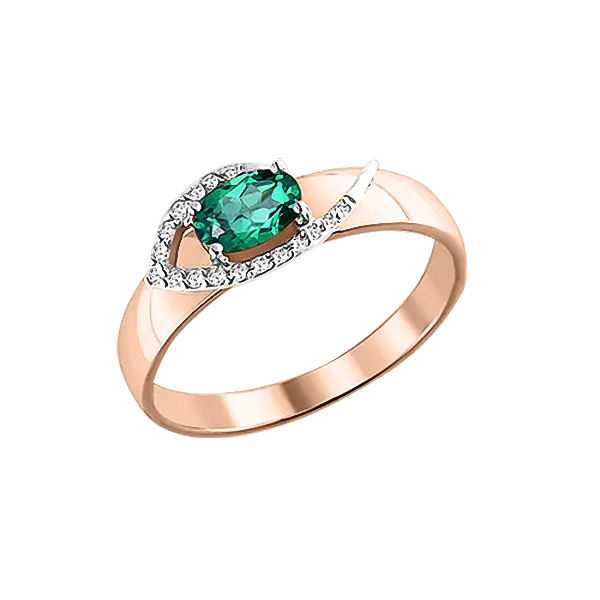 Artikelbild 1 des Artikels “Damenring „Oval mit Steinbogen“ aus 585 Rotgold mit Brillanten und Smaragd, 0,06 ct “