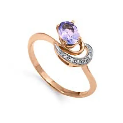 Product image 1 of the product “Women's Ring “Oval with Stone Arc” in 585 Rose Gold with Cubic Zirconia and Amethyst ”
