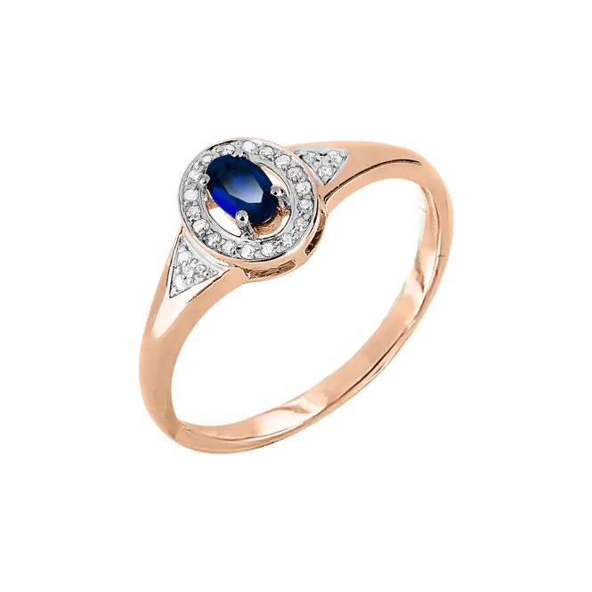 Artikelbild 1 des Artikels “Damenring „Oval mit Steinkranz“ aus 585 Rotgold mit Brillanten und Saphir “