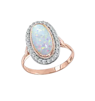 Product image 1 of the product “Women's Ring “Oval with Stone Halo” in 585 Rose Gold with Cubic Zirconia and Opal ”