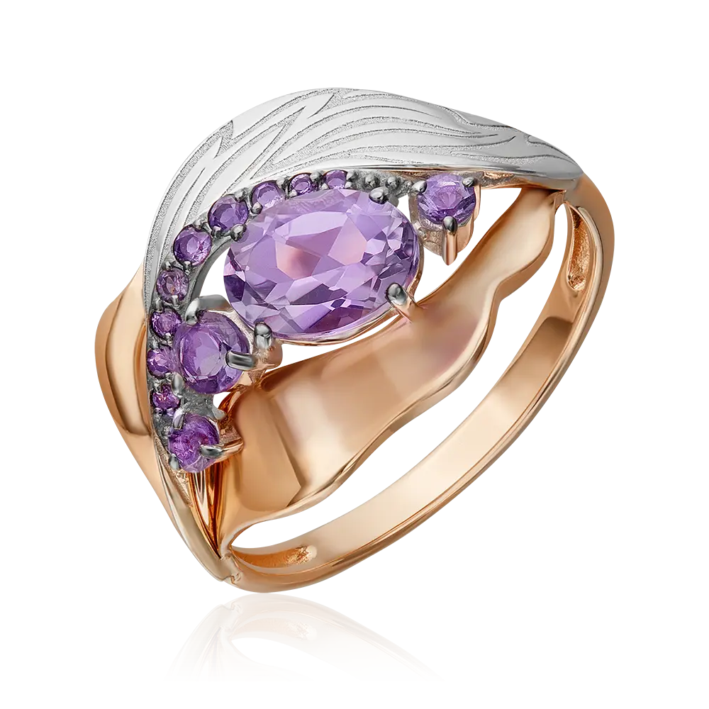 Product image 1 of the product “Women's Ring “Oval with Stone Rows” in 585 Two-Tone Gold with Amethyst ”