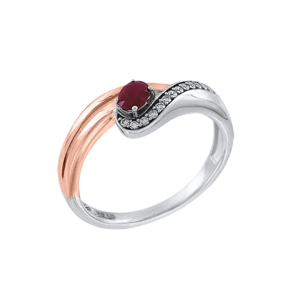 Artikelbild 1 des Artikels “Damenring „Oval mit Wirbel“ aus 585 Bicolor-Gold mit Brillanten und Rubin “