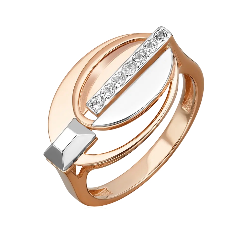 Product image 1 of the product “Women's Ring “Ovals with Stone Bar” in 585 Two-Tone Gold with Topaz ”