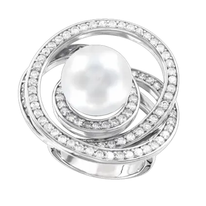 Product image 1 of the product “Women's Ring “Pearl with Stone Spirals” in 925 Sterling Silver with Cubic Zirconia and Pearls ”