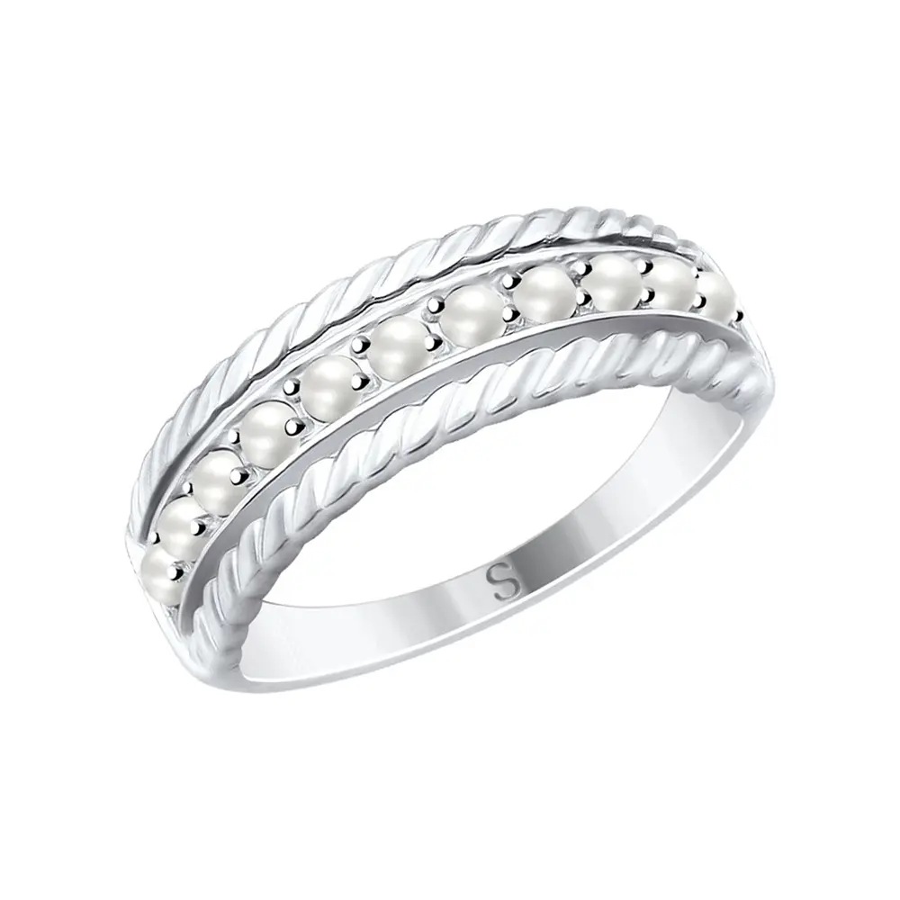 Artikelbild 1 des Artikels “Damenring „Perlenreihe mit Kordelrand“ aus 925 Silber mit Perlen und Swarovski-Kristallen “