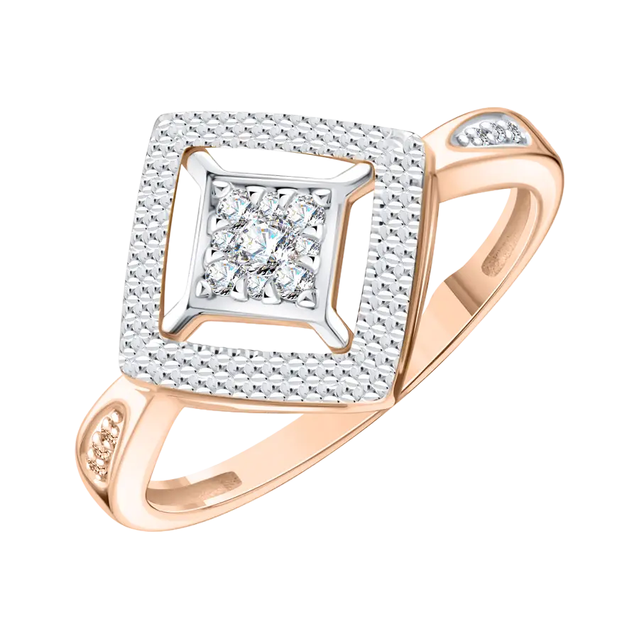 Artikelbild 1 des Artikels “Damenring „Raute mit Steinkranz“ aus 585 Bicolor-Gold mit Zirkonia “