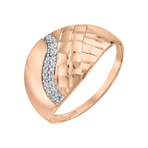 Artikelbild 1 des Artikels “Damenring „Rautenmuster mit Steinwelle“ aus 585 Rotgold mit Zirkonia “