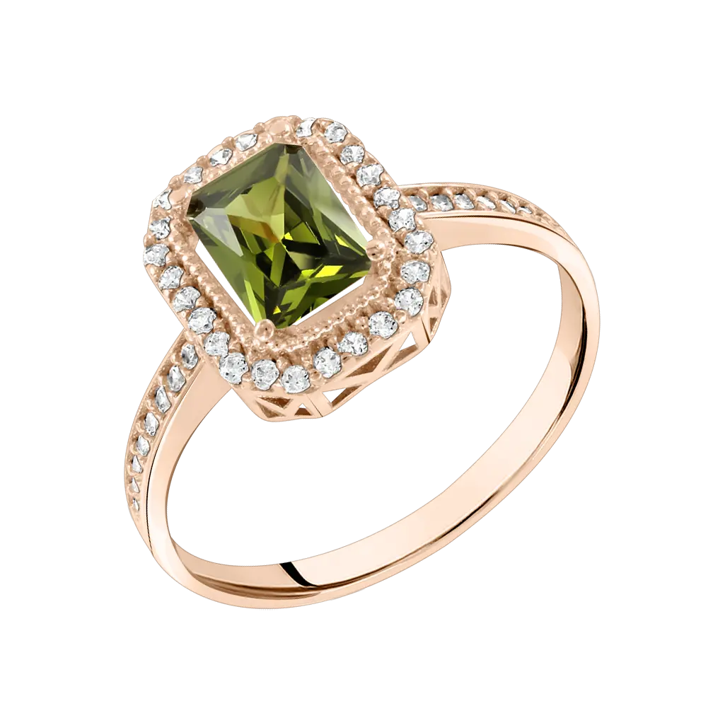 Product image 1 of the product “Women's Ring “Rectangle with Stone Halo” in 585 Rose Gold with Cubic Zirconia ”