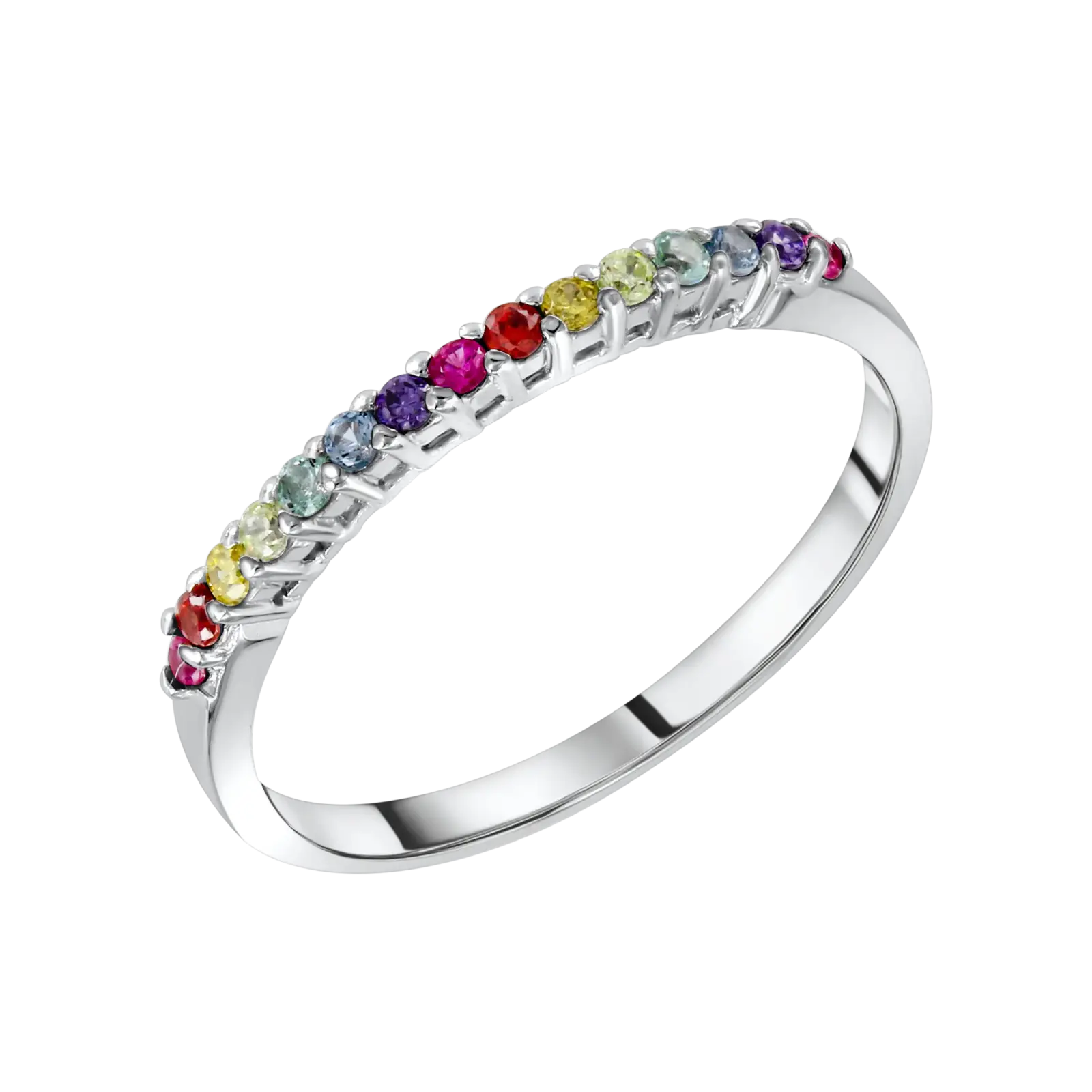 Artikelbild 1 des Artikels “Damenring „Regenbogen-Steinreihe“ aus 925 Silber mit Zirkonia “
