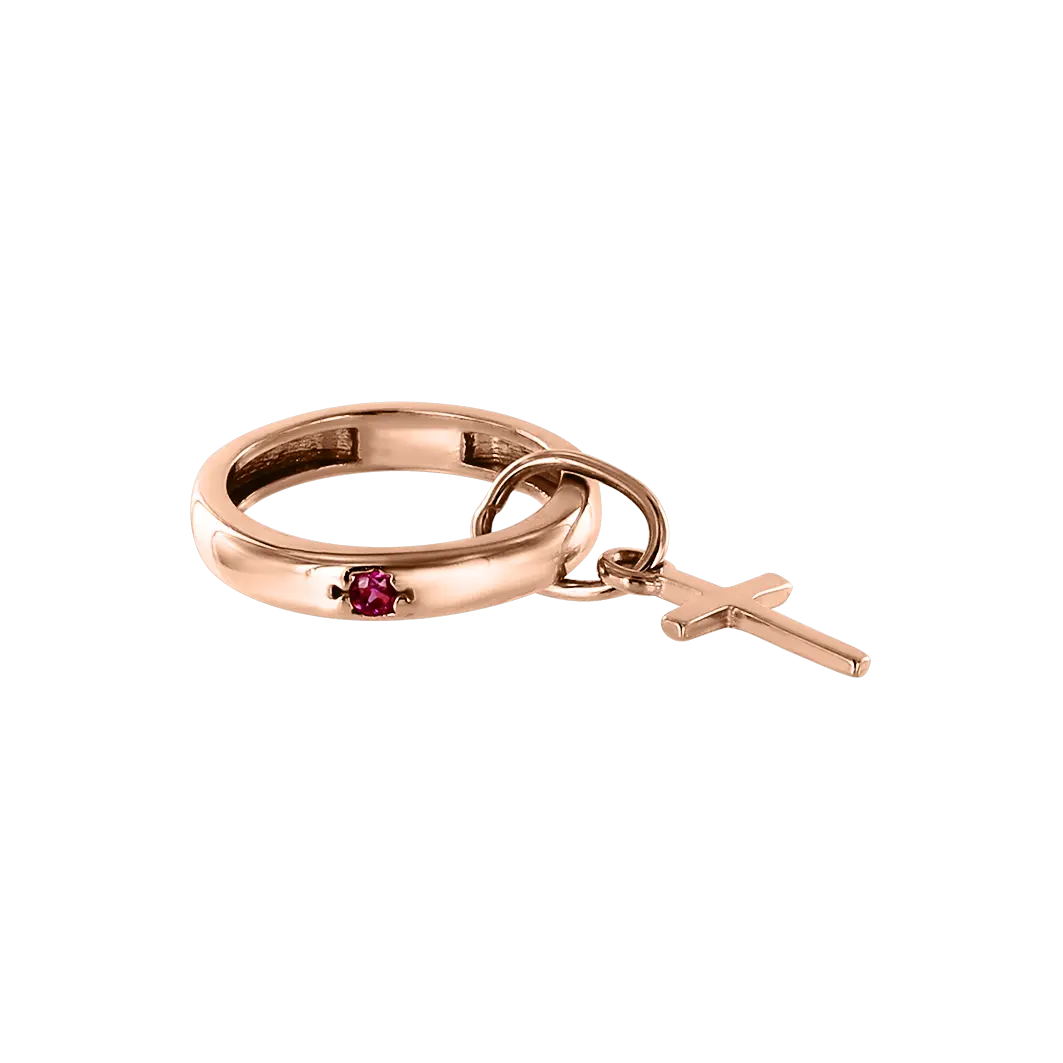 Artikelbild 1 des Artikels “Damenring „Reif mit Kreuzanhänger“ aus 585 Rotgold mit Rubin (synthetisch) “