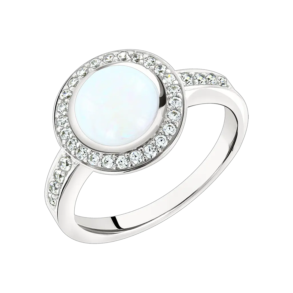 Product image 1 of the product “Women's Ring “Round in Stone Halo” in 925 Sterling Silver with Cubic Zirconia and Opal ”